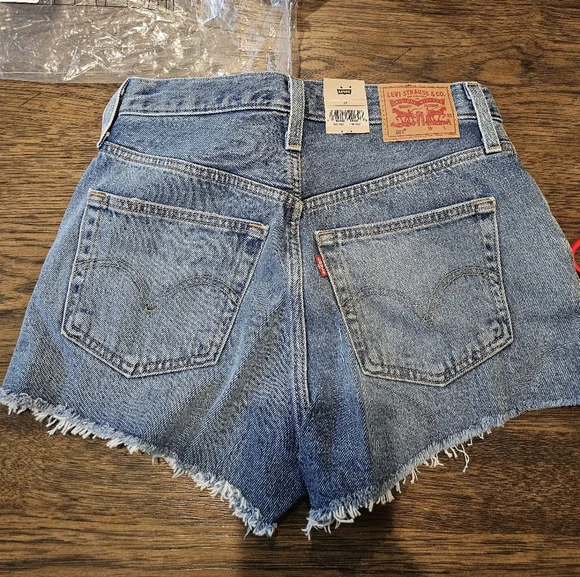 New Levi's Light Blue Distressed Jean Shorts - Picture 2 of 3